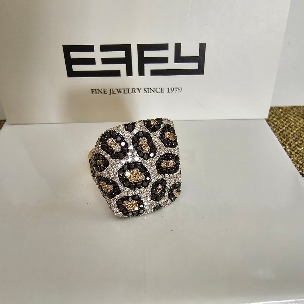 14K Yellow Gold Multi Color Diamond Panther Print ring,  size 9 - Picture 3 of 12